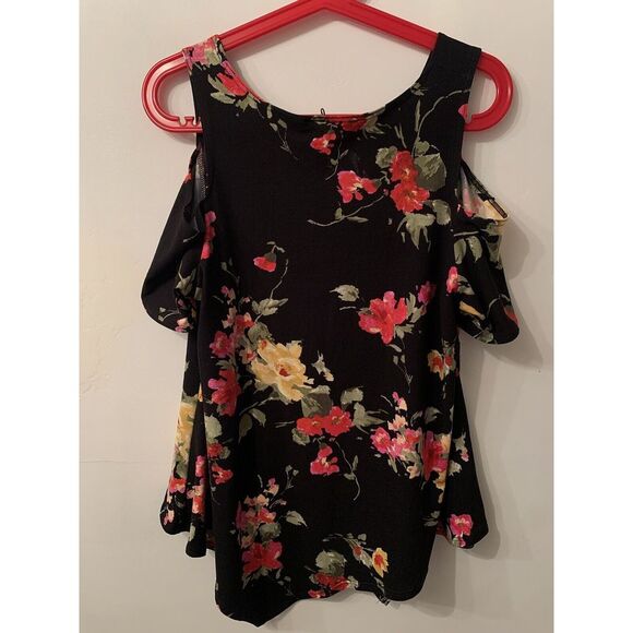 Vintage Star Vixen Cold Shoulder Floral Print Top Pointed Hem Petite Large USA - Picture 6 of 9
